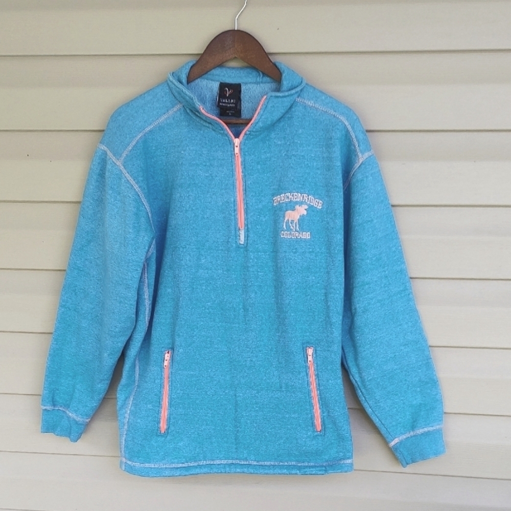 Breckenridge Colorado Blue Quarter-Zip Pullover with Pink Accents